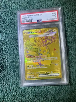 Pokemon 2025 Pre-Prismatic Evolutions Gold Hyper Rare #179 Pikachu EX, PSA 9 - Image 1
