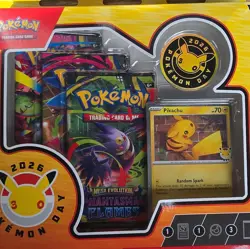 Pokemon TCG Pokemon Day 2026 Collection Box Pikachu Promo Coin 3 Packs - Image 1
