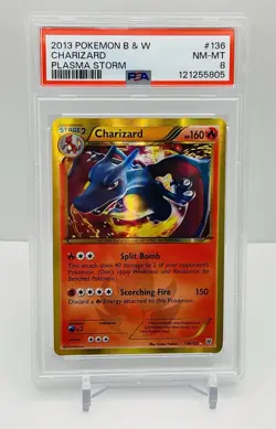 2013 Pokemon B&W Plasma Storm Charizard Secret Rare Holo PSA 8 Rare #136 - Image 1