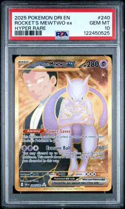 2025 POKEMON DRI EN-DESTINED RIVALS HYPER RARE TEAM ROCKET'S MEWTWO EX PSA 10 - Image 1