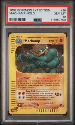 Machamp *PSA GEM MINT 10* SWIRL Holo * Expedition * #16 * 2002 * Pokemon - Image 1