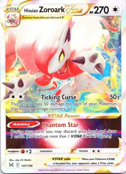 Hisuian Zoroark VSTAR 147/196 - Holo VSTAR Rare Lost Origin Pokemon Holo NM - Image 1