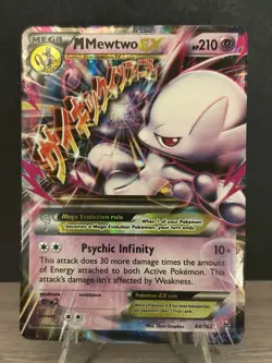 2015 Pokemon Mega M Mewtwo EX 64/162 XY Breakthrough Set Full Art Holo NM - Image 1