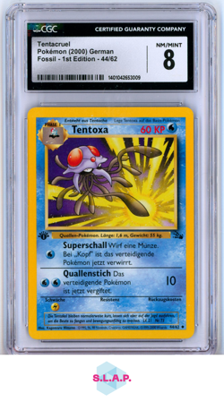 TENTACRUEL POKEMON 44/62 2000 FOSSIL - 1ST EDITION - GERMAN CGC 8 - Image 1
