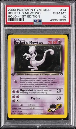 2000 POKEMON GYM CHALLENGE HOLO-1ST EDITION #14 ROCKET'S MEWTWO PSA 10 - Image 1