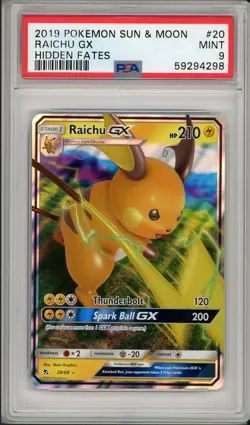 2019 Pokemon Sun & Moon Hidden Fates Raichu GX #20 PSA 9 - Image 1