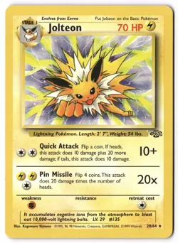 Pokemon Card - Jolteon 20/64 Unlimited Non Holo Rare - Jungle WOTC - NM - Image 1
