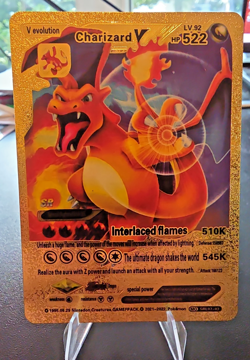 Pokemon Charizard V 522hp Gold Foil Fan Art Collector Card TCG - Image 1