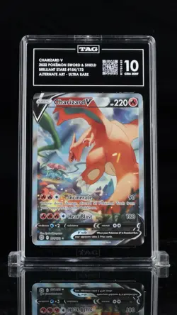 ‼CHARIZARD V 2022 POKEMON BRILLIANT STARS #154 TAG GRADE 10~983PT SCORE~2nd💨 - Image 1