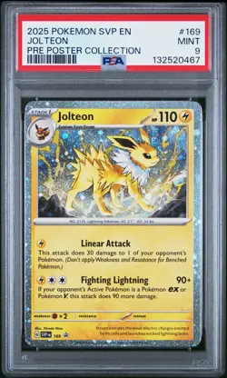2025 POKEMON BLACK STAR PROMO 169 JOLTEON PRISMATIC EVOLUTIONS POSTER PSA 9 - Image 1