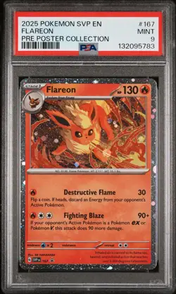 2025 POKEMON SVP EN-SV BLACK STAR PROMO #167 FLAREON PRE POSTER COLLECTION PSA 9 - Image 1