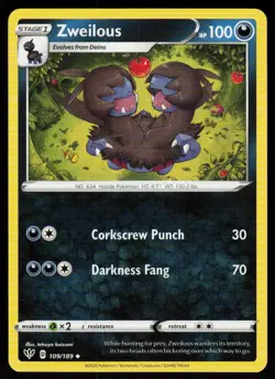Zweilous 109/189 Uncommon Darkness Ablaze Pokemon Near Mint - Image 1