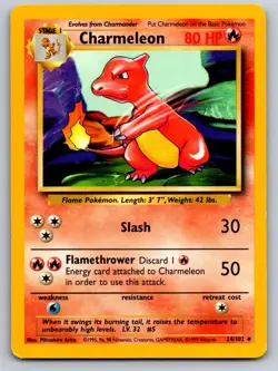 CHARMELEON 24/102 UNCOMMON BASE SET UNLIMITED POKEMON LIGHTLY PLAYED - Image 1