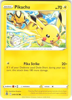 Pikachu 049/195 Silver Tempest Pokemon Card LP - Image 1
