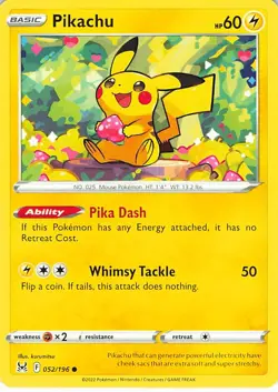 Pikachu 052/196 Common Lost Origin Pokemon Near Mint - Image 1