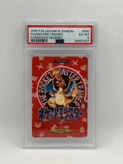 1996 POKEMON JAPANESE BANDAI CARDDASS VENDING #000 CHARIZARD TRAINER PSA 6 - Image 1