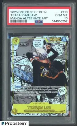2025 One Piece Trafalgar Law OP10 EN Manga Alternate Art PSA 10 GEM MINT - Image 1