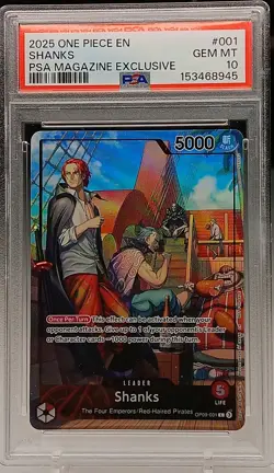 🔥‼SHANKS 2025 ONE PIECE EN PROMOS PSA MAGAZINE EXCLUSIVE #001 PSA 10‼🔥 - Image 1