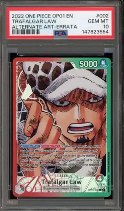 2022 One Piece Romance Dawn Trafalgar Law OP01-002 Alt Art Errata PSA 10 GEM MNT - Image 1