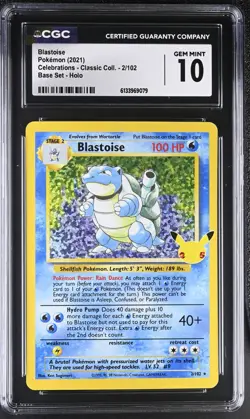 2021 Pokemon Celebrations Blastoise Classic Collection Holo #2/102 - CGC 10 - Image 1