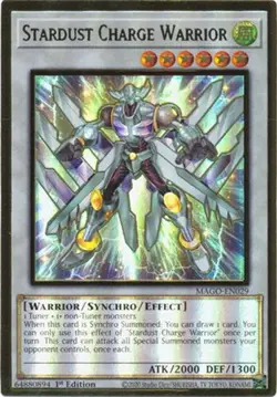 Yu-Gi-Oh Card - MAGO-EN029 - STARDUST CHARGE WARRIOR (premium gold rare holo) NM - Image 1