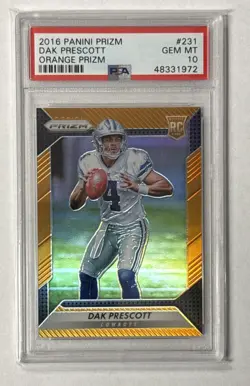 2016 Panini Prizm Dak Prescott Orange Prizm 026/299 Rookie RC #231 PSA 10 GEM MT - Image 1