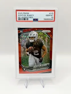 2025 Panini Prizm Ashton Jeanty RC No Huddle Red Rookie /99 Raiders PSA 10 Pop 2 - Image 1