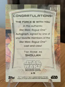 2017 Topps Star Wars Rogue One Tim Rose as Shollan GOLD Auto 01/10 - Image 2