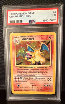 1999 POKEMON BASE SET UNLIMITED #4 CHARIZARD-HOLO PSA 1 - Image 1