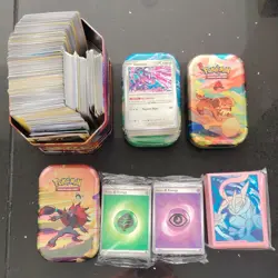 Pokemon TCG Mixed Card Lot – Tins & Sleeves, Genesect, Pikachu, Obsidian Flames - Image 1
