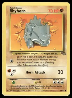 Pokemon Cards Rhyhorn 61/64 Jungle WOTC Common NM *3 - Image 1