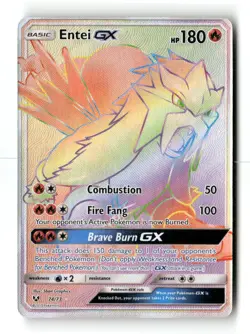 Entei GX 74/73 Rainbow Rare Shining Legends Pokemon Holo NM - Image 1