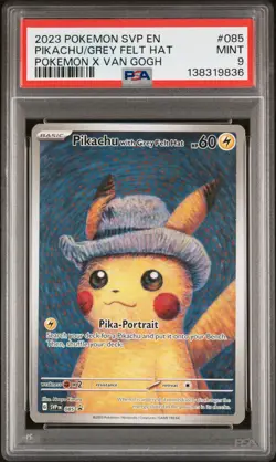 2023 Pokemon X Van Gogh Pikachu With Grey Felt Hat Black Star Promo #085 PSA 9 - Image 1