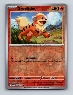 Growlithe 058 2023 Pokemon Scarlet & Violet MEW 151 Reverse Holo Card NM+ - Image 1