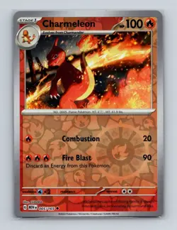 Charmeleon 005 2023 Pokemon Scarlet & Violet MEW 151 Reverse Holo U Card NM+ (c) - Image 1