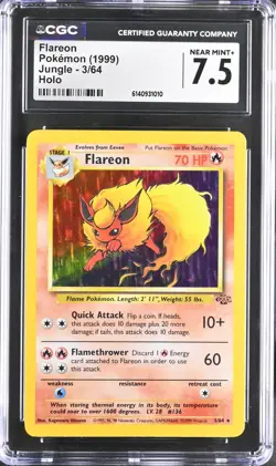 CGC 7.5 NEAR MINT+ Flareon 3/64 Jungle Holo Pokemon Card - Image 1