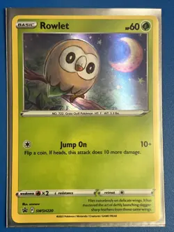 Rowlet SWSH220 Holo Black Star Promo Pokemon TCG NM/M + Card Saver - Image 1