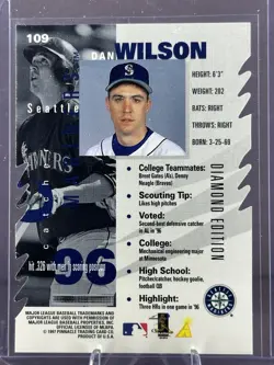 1997 Pinnacle Inside #109 Dan Wilson Diamond Edition Die Cut,SP Seattle Mariners - Image 2