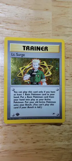 Pokemon Lt. Surge Trainer 017/132 Gym Heroes Holo 1st Edition English Vintage - Image 1