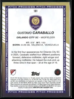 2025 Topps Chrome MLS #181 Gustavo Caraballo Blue Refractor #/150 - Image 2
