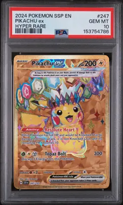 2024 POKEMON SSP EN-SURGING SPARKS HYPER RARE #247 PIKACHU EX PSA 10 - Image 1