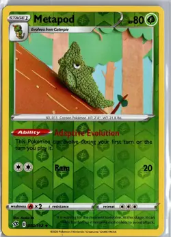 Metapod 002/192 Uncommon Rebel Clash Pokemon Reverse Holo Lightly Played - Image 1
