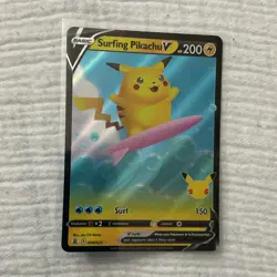 Surfing Pikachu V 008/025 Pokemon TCG Celebrations Full Art Holo UR 2021 EN - Image 1