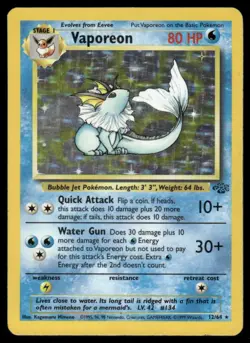 Pokemon Cards Vaporeon 12/64 Unlimited Jungle Holo Rare HP - Image 1