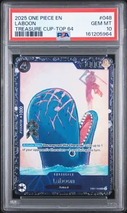 2025 ONE PIECE PROMOS TREASURE CUP-TOP 64 #048 LABOON PSA 10 - Image 1