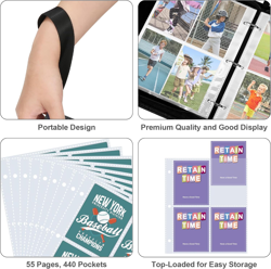 440 Pockets Trading Card Binder, PU Cover Zipper Card Collection Album, Sturdy C - Image 5