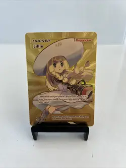 Pokemon Trainer Lillie Metal Gold Foil Pokemon Card Fan Art Card RARE - Image 1