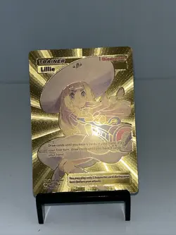 Pokemon Trainer Lillie Metal Gold Foil Pokemon Card Fan Art Card RARE - Image 2