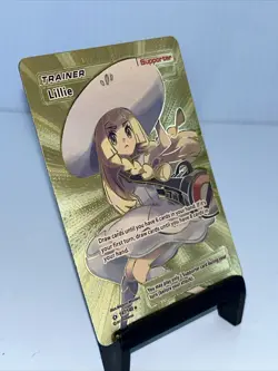 Pokemon Trainer Lillie Metal Gold Foil Pokemon Card Fan Art Card RARE - Image 3