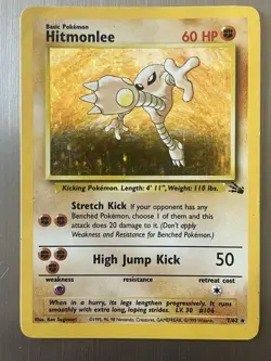 Hitmonlee 7/62 Fossil Set Rare Holo Vintage Pokemon TCG Card MP - Image 1